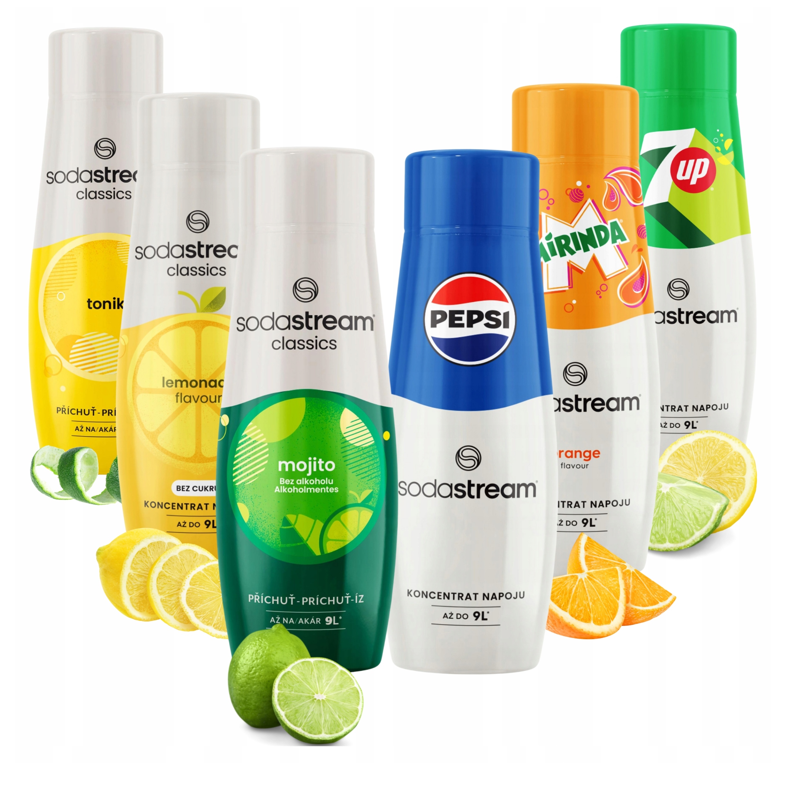 6 x Sirup do vody SodaStream Pepsi, Mirinda, 7UP, Limonáda, Mojito, Tonik