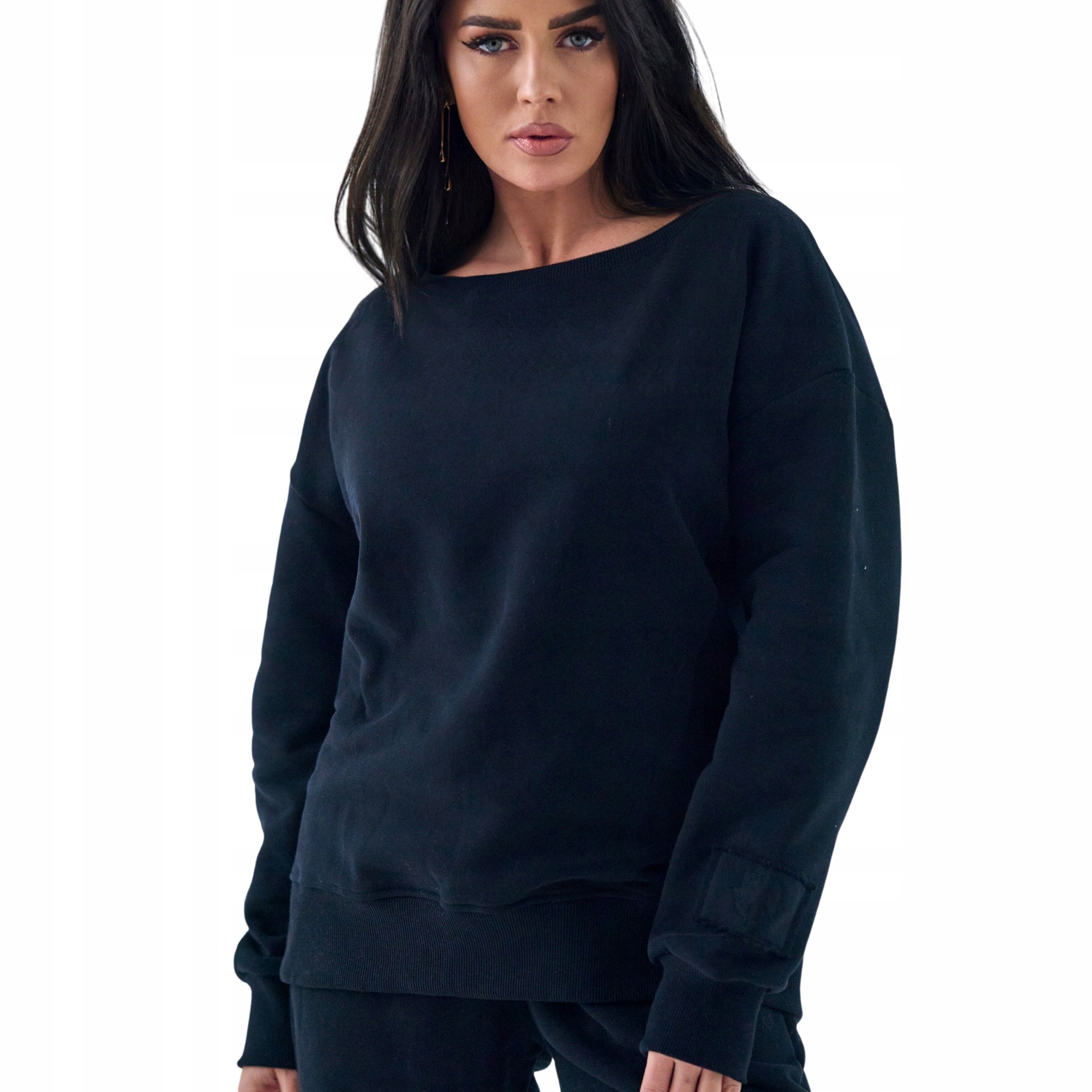 Dámská Mikina , rovný lodičkový výstřih, Premium černá, XL XXL