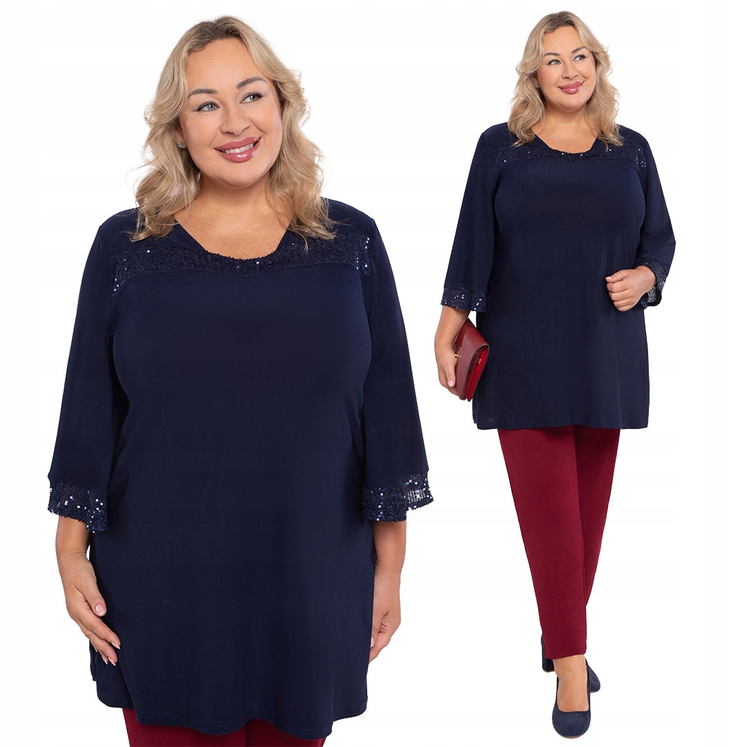 Tmavě modrá tunika s flitry, velikost 58