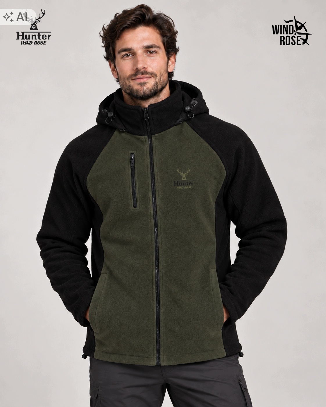 Teplý Pánský Fleecová Mikina S Kapucí – Lovecký – Na Lov – Outdoor – Khaki – L