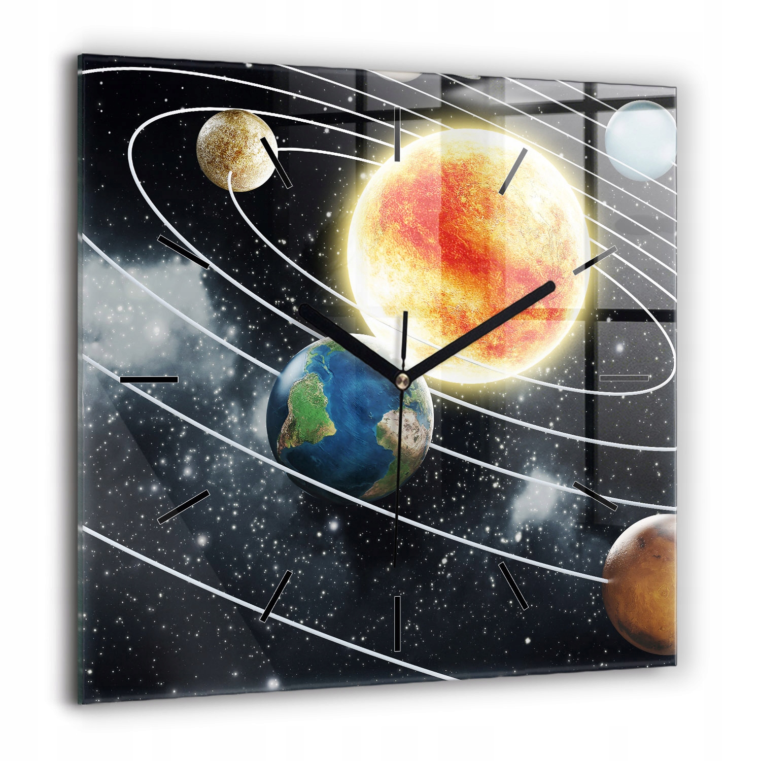Velký tvrzený skleněný moderní nástěnný solární hodinový stroj 60x60