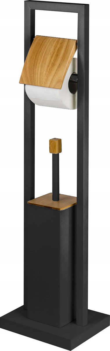 STOJAK NA PAPIER TOALETOWY + SZCZOTKA DO WC ZESTAW 2w1 CZARNY BAMBUSOWY
