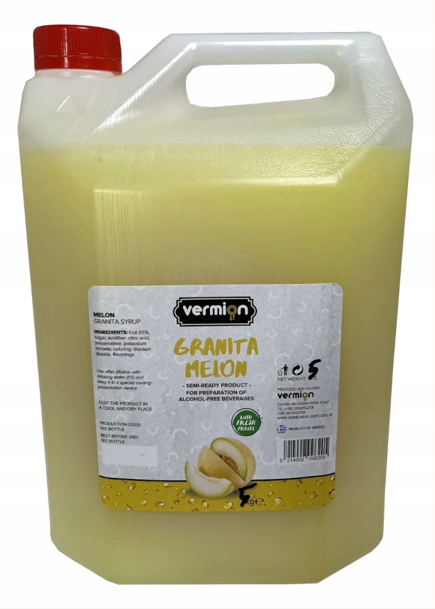 Granita Melon syrop koncentrat Vermion Deluxe 65% prawdziwych owoców 5kg 5l