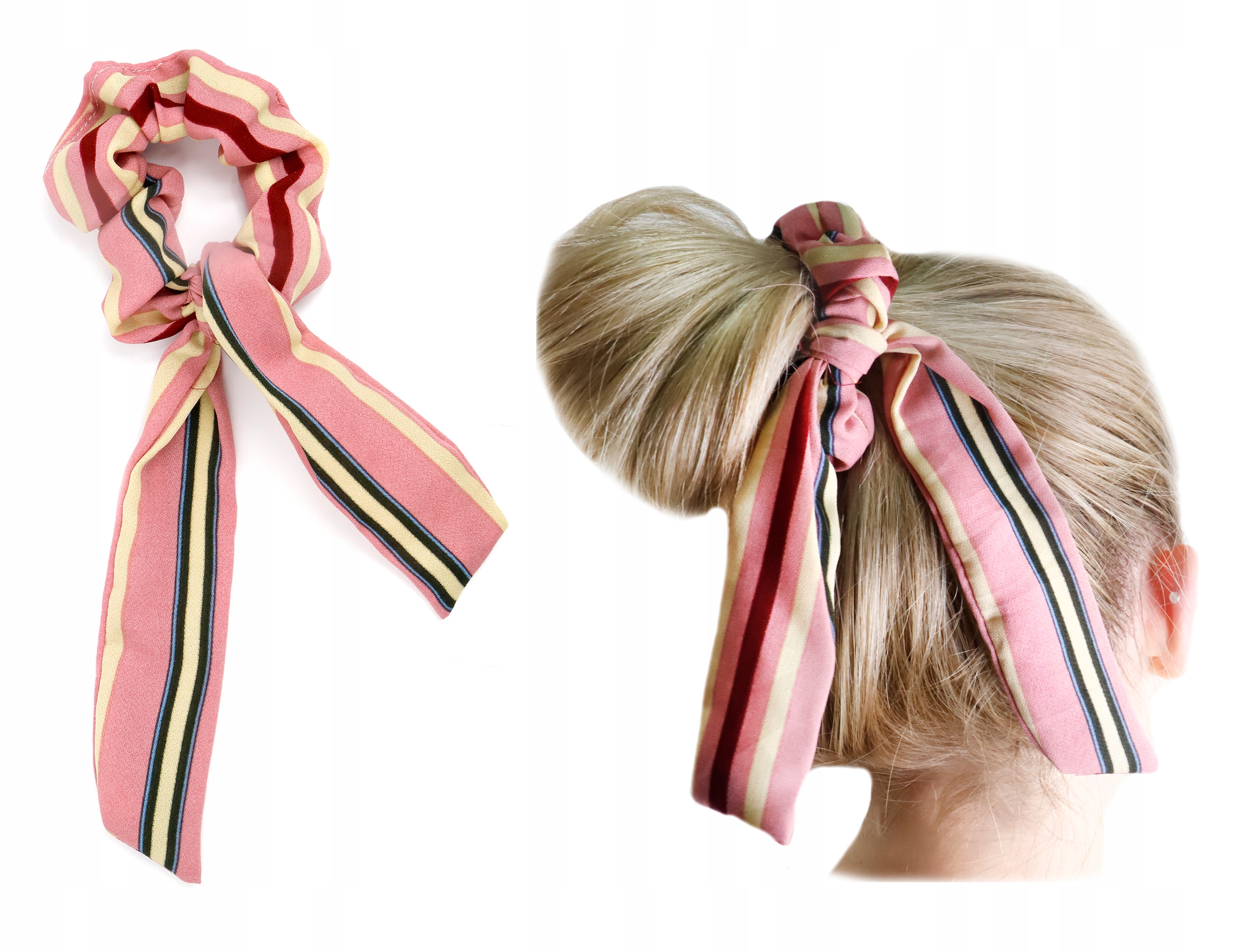 

Materiałowa gumka do włosów Różowa 25 cm paski