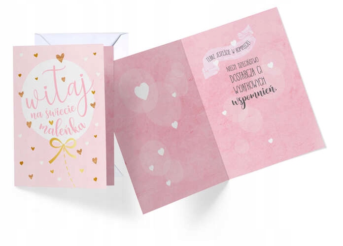 Kartka karnet dla dziewczynki Witaj Na Świecie maleńka RÓŻOWA narodziny