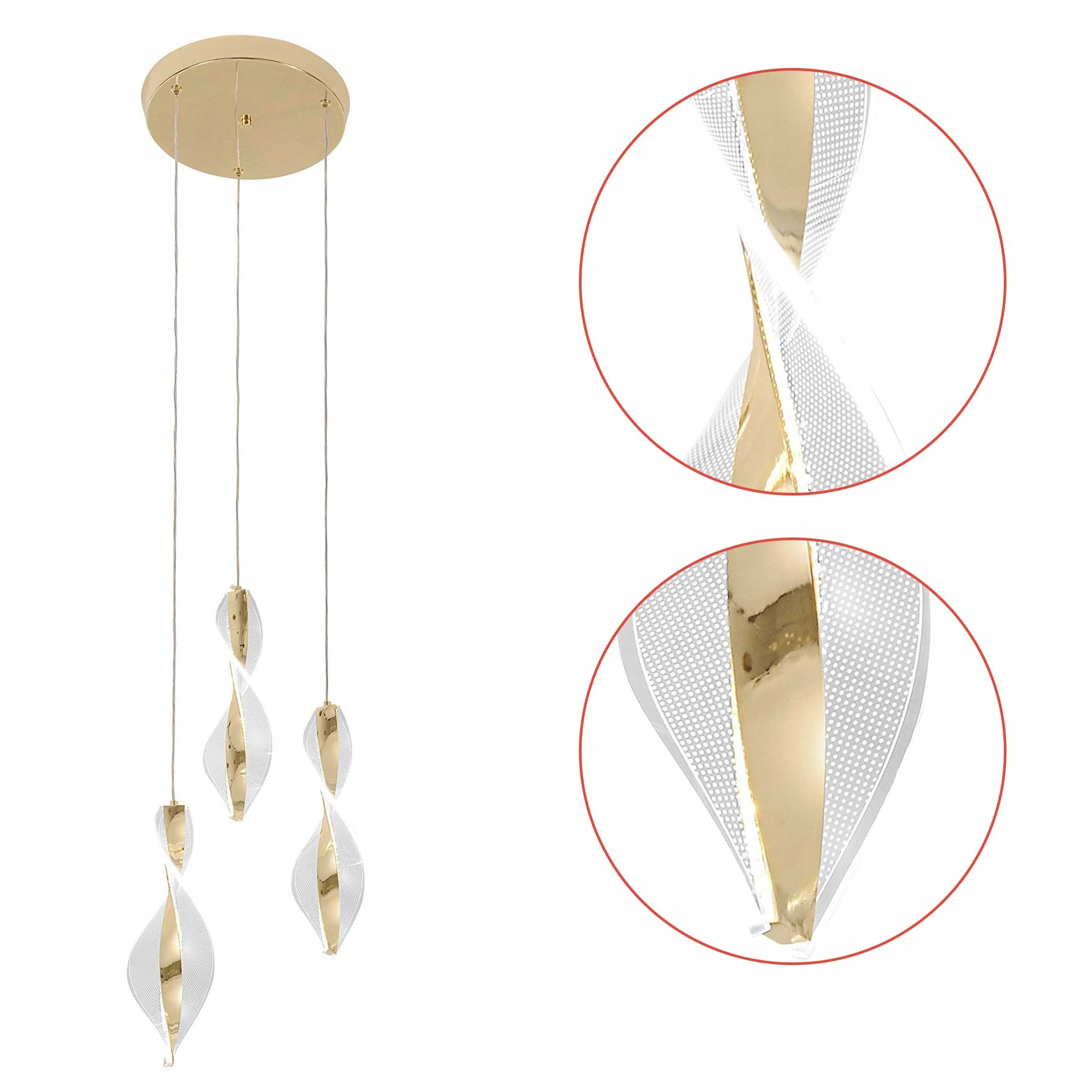 Moderná závesná stropná lampa Led Zlatá Glamour Trojitá vlnitá