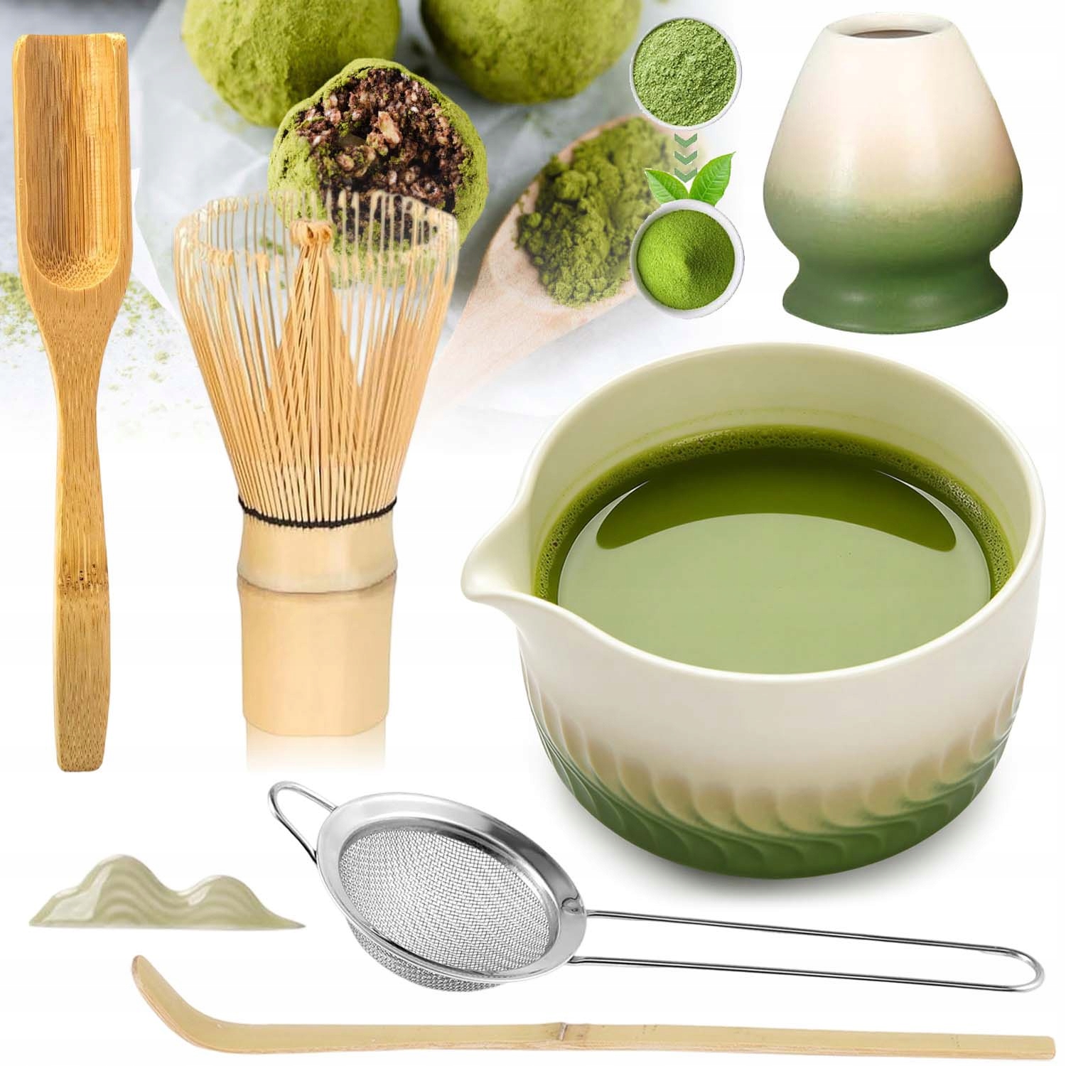 Chashaku Bambusowy Zestaw Prezentowy Do Herbaty Matchy Trzepaczka Łyżka