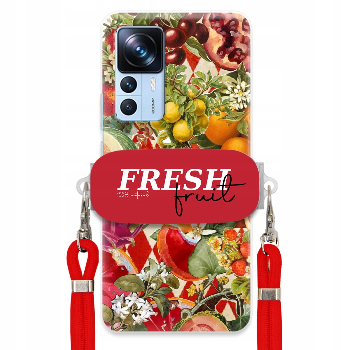 Puzdro pre Xiaomi 12T Pro Červené Crossbody vodítko držiak Fresh Fruit Ovocie