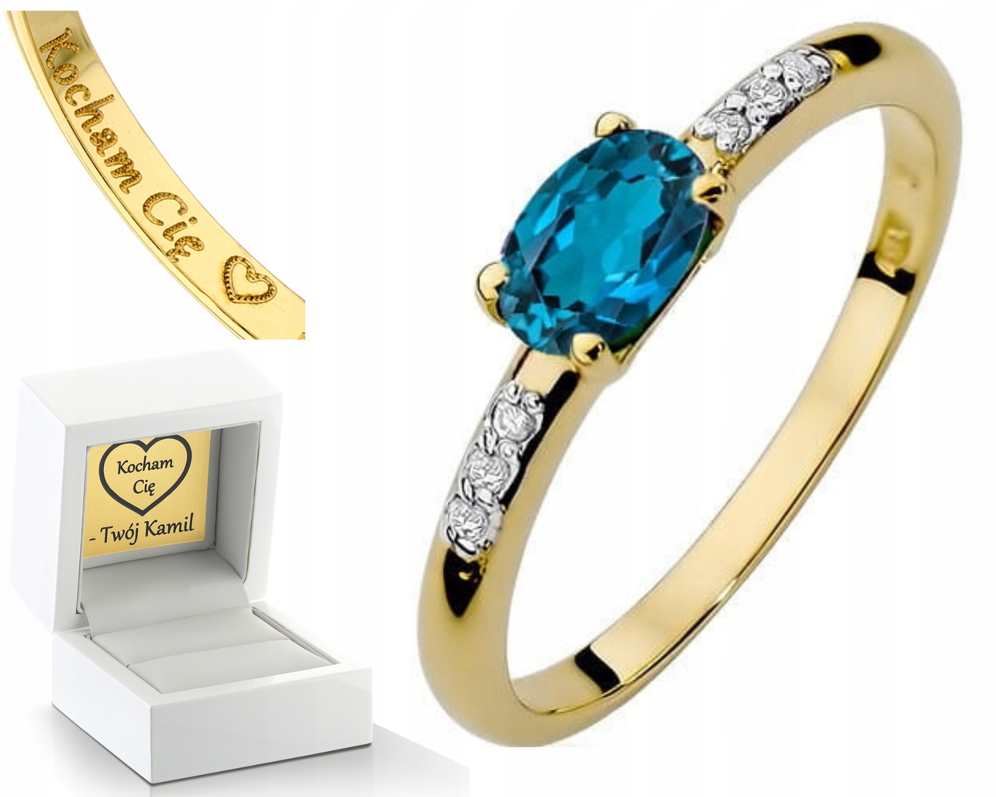 Zlatý Prstýnek London Blue Topaz 585 Gravírování