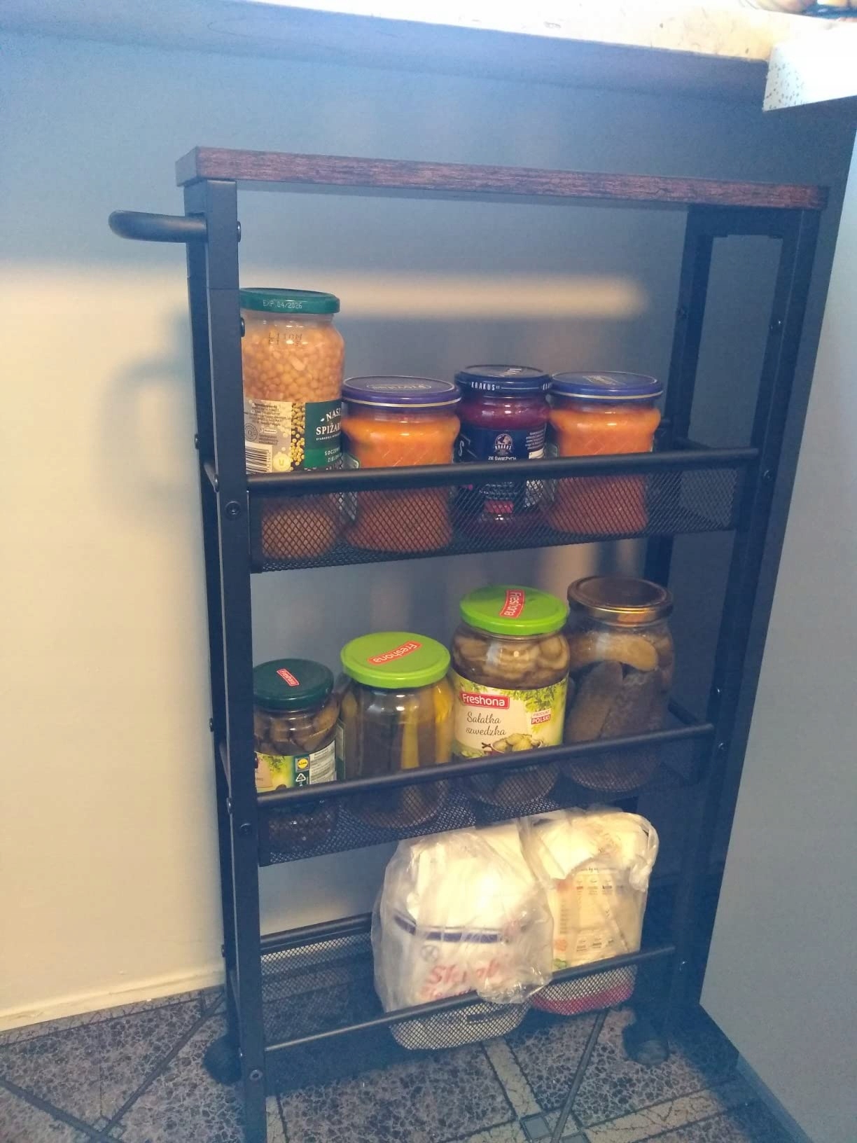 SZAFKA KUCHENNA WÓZEK KUCHENNY WĄSKI REGAŁ na 4 Kółkach 4 POZIOMY POJEMNY Wysokość mebla 77.02 cm