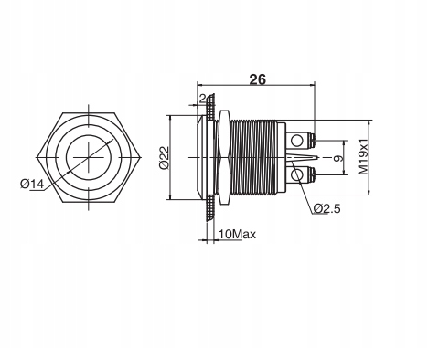 Metalowa kontrolka LED 12V zielona 22mm Marka Chiny