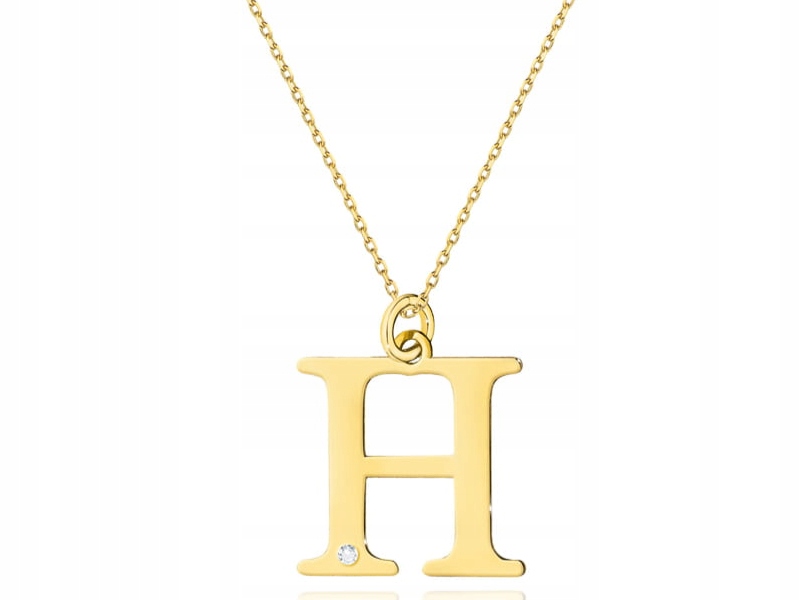 Zlatý náhrdelník 585 písmeno H s diamanty 1 g moderní módní vzor 14k