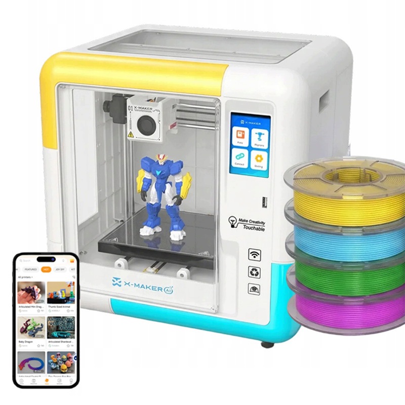Drukarka 3D Aoseed Xmaker Ai+ z 4 kolorami filamentu Pla, łączność