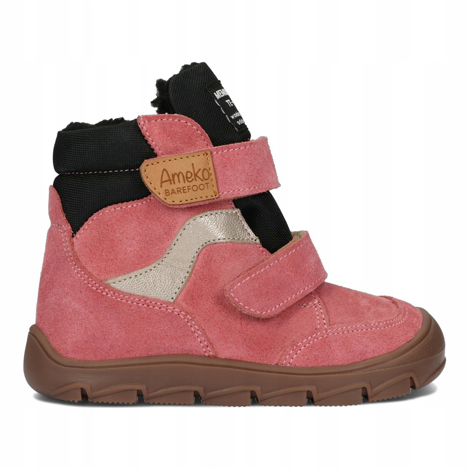 Buty barefoot zimowe z membraną dziecięce na rzepy Ameko Everest Coral 27