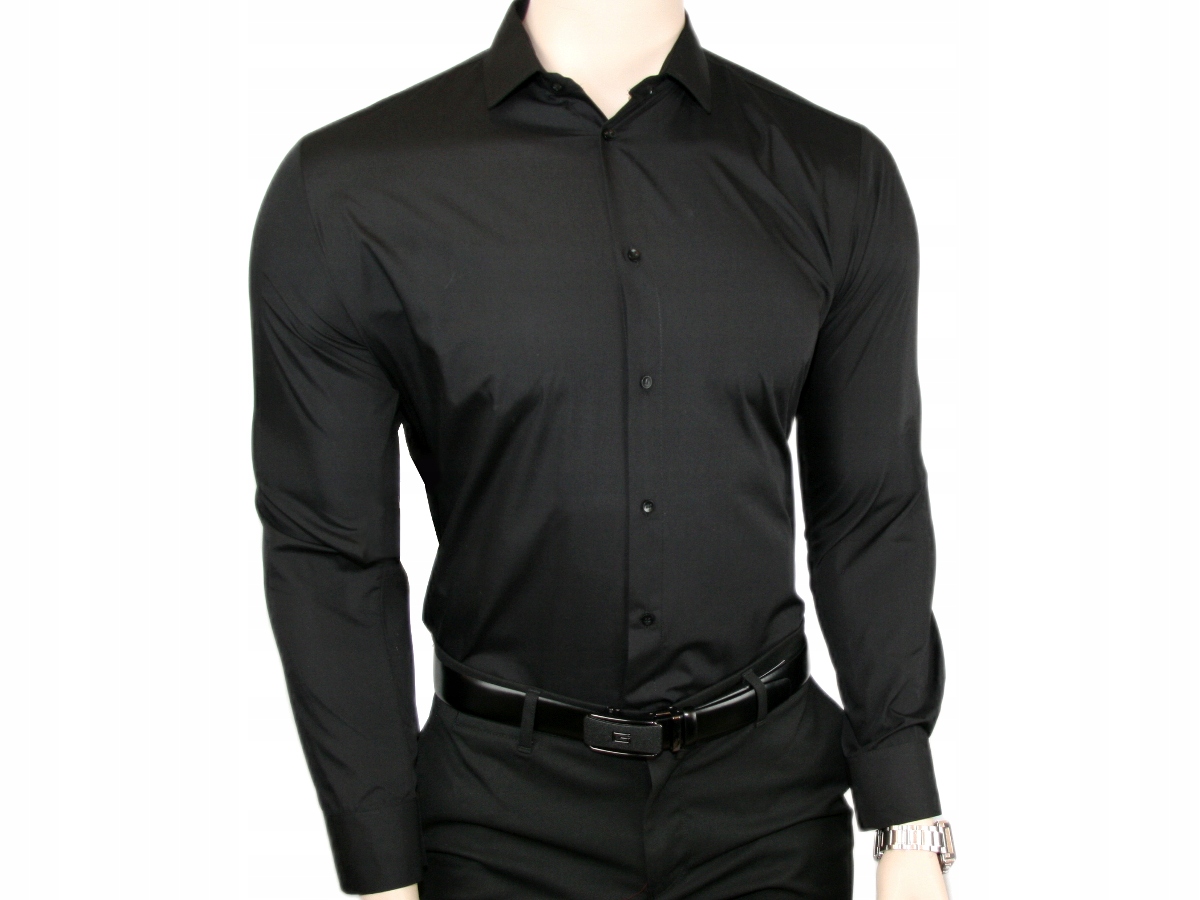Koszula Czarna Gładka 37/38 182-188 Slim Fit