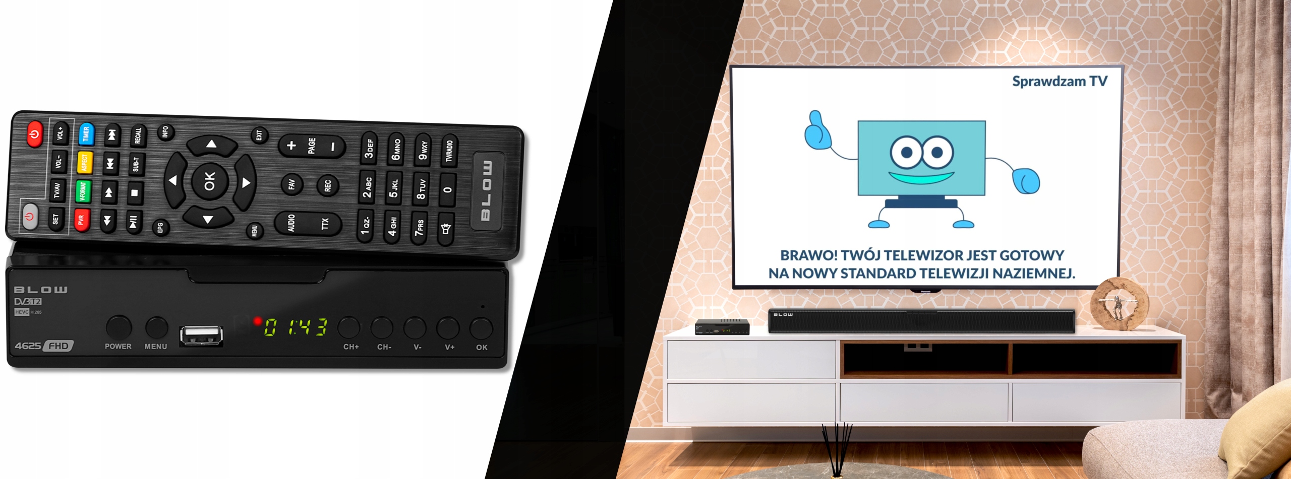 Tuner dekoder TV DVB-T DVB-T2 H.265 USB HDMI WiFi Standard kodowania MPEG-2 MPEG-4 H.264 (MPEG-4 AVC) H.265/HEVC