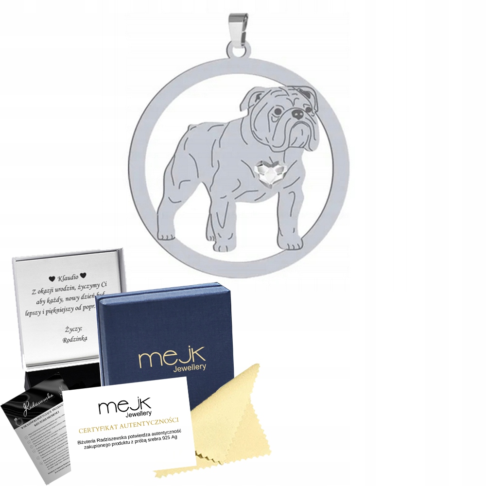 Stříbrný přívěsek se psem Anglický buldoček 925 Šperky Gravírování Bonus