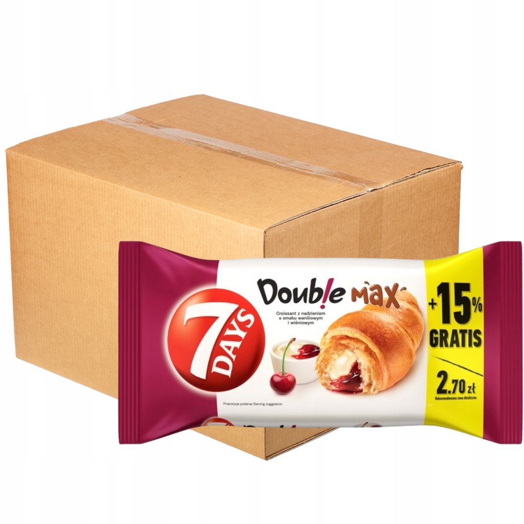 7 Days Doub!e Rogalik z nadzieniem o smaku waniliowym i wiśniowym x 12 szt