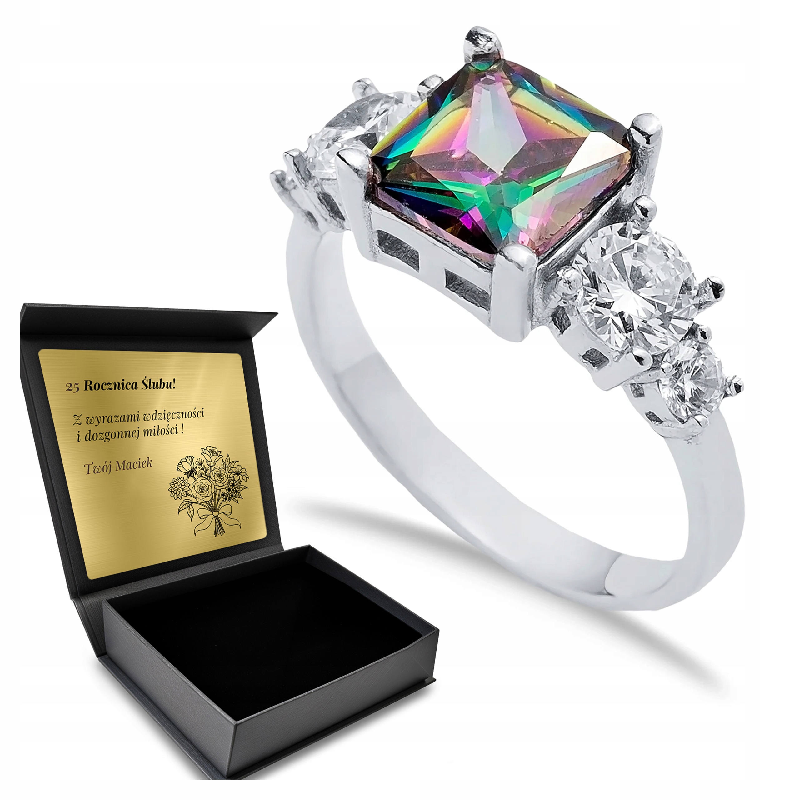 Prstýnek 925 Zirkony Topaz Dárek pro ženu Gravírování Bonus