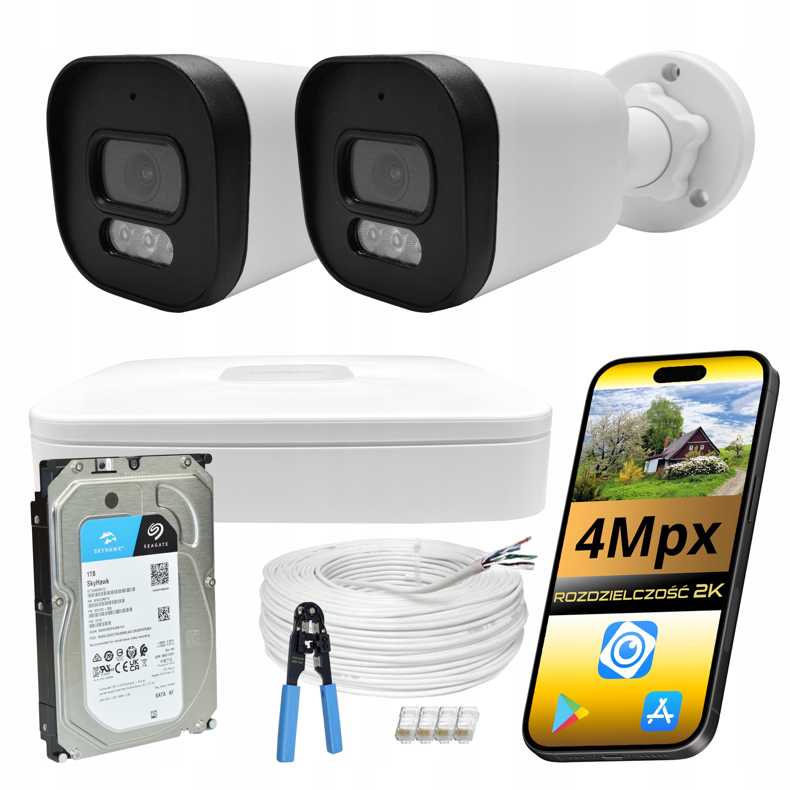 Venkovní Monitorovač Dahua 2 Kamery Ip PoE 4MPX Dual Light 1Tb