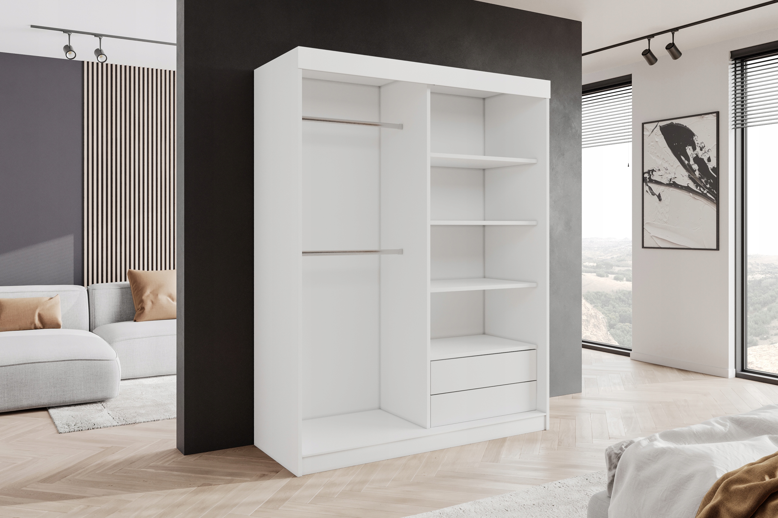 SZAFA PRZESUWNA BIAŁA 2 DRZWIOWA 140 x 205 CM 1 LUSTRO GARDEROBA PRODUCENT Liczba szuflad 0