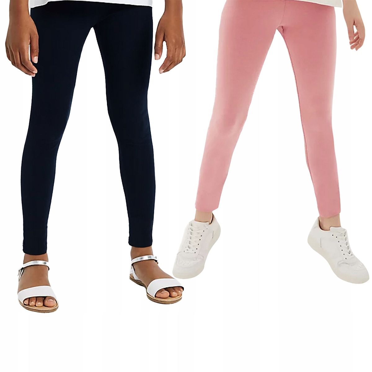

2-PAK Legginsy gładkie Slim granat pudrowy róż 110