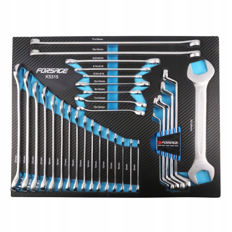 WKŁAD SZUFLADA DO WÓZKA KLUCZE OCZKOWO PŁASKIE GIĘTE 31ELEMENTÓW Marka Forsage