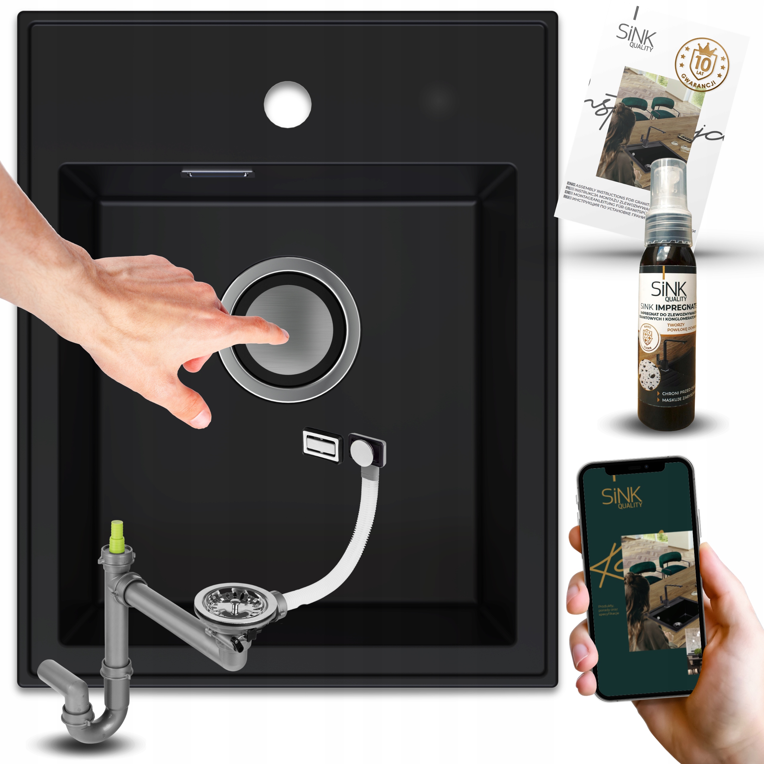 Drezový Drez Jednokoromový Granitový Čierny Sifón Klik Klak Impregnácia