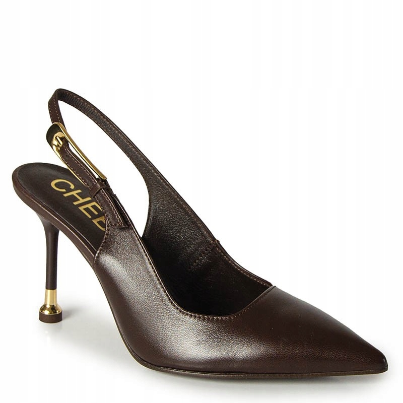 CheBello 4905 Hnědé Kožené Lodičky S Páskem 39