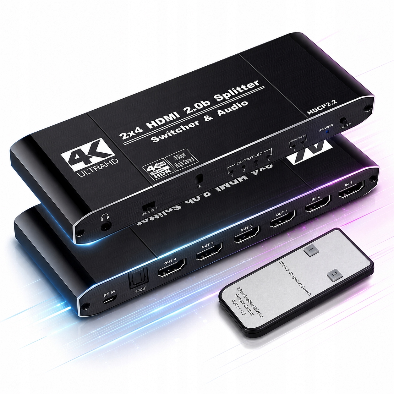 Splitter Hdmi 2.0 2x4 4K 60Hz Hdr Hdcp 2.2 Rozbočovač Hdmi Pilot
