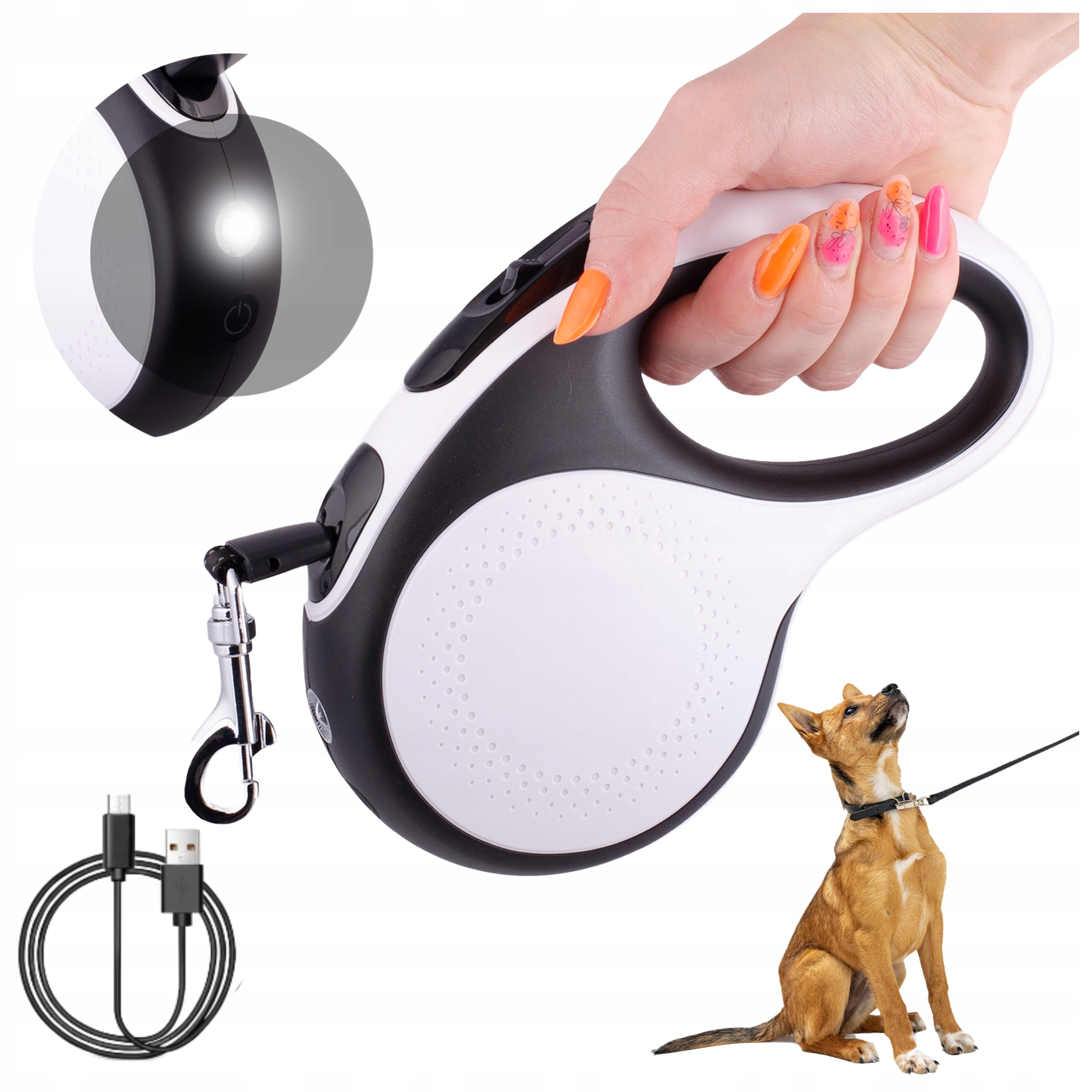 Levně Vodítko Automatická Páska Led Svítilna 5 M Pro Psa Do 20 Kg Reflexní