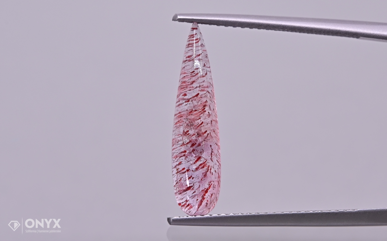 Jahodový křemen kabošon slza 20x5 mm