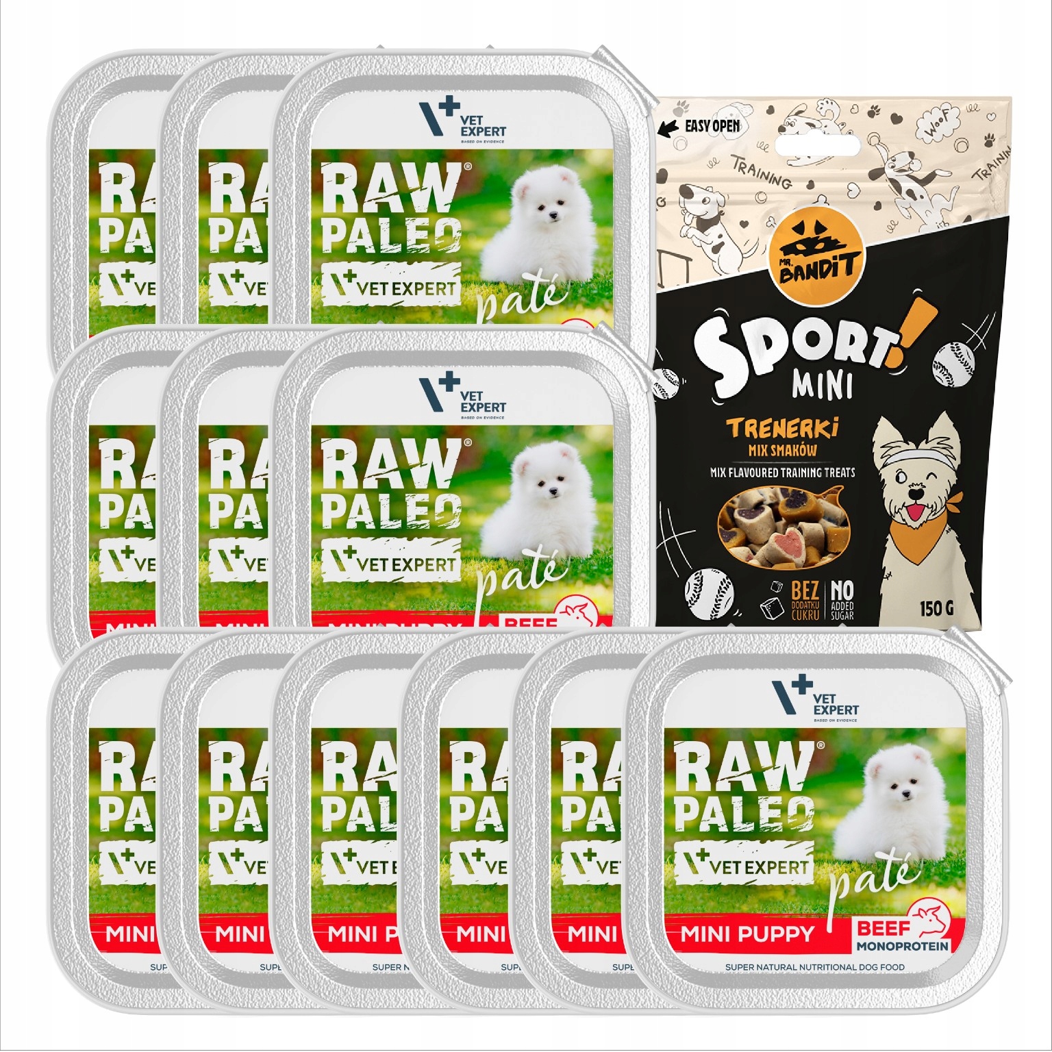 Mokra karma dla szczeniaka Raw Paleo 12x150g Przysmaki Mr. Bandit Zestaw