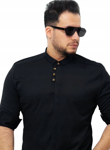 Elegantní Klasická Pánská Košile Hladká, Černý Mělký Límec M