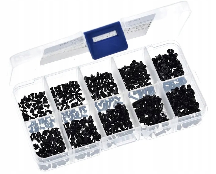 CZARNE ŚRUBKI WKRĘTY DO LAPTOPÓW M2 M2,5 M3 500SZT + ETUI Kod producenta KBR Games R030