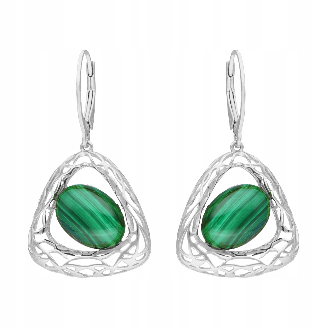 Náušnice s přírodním malachitem, stříbro