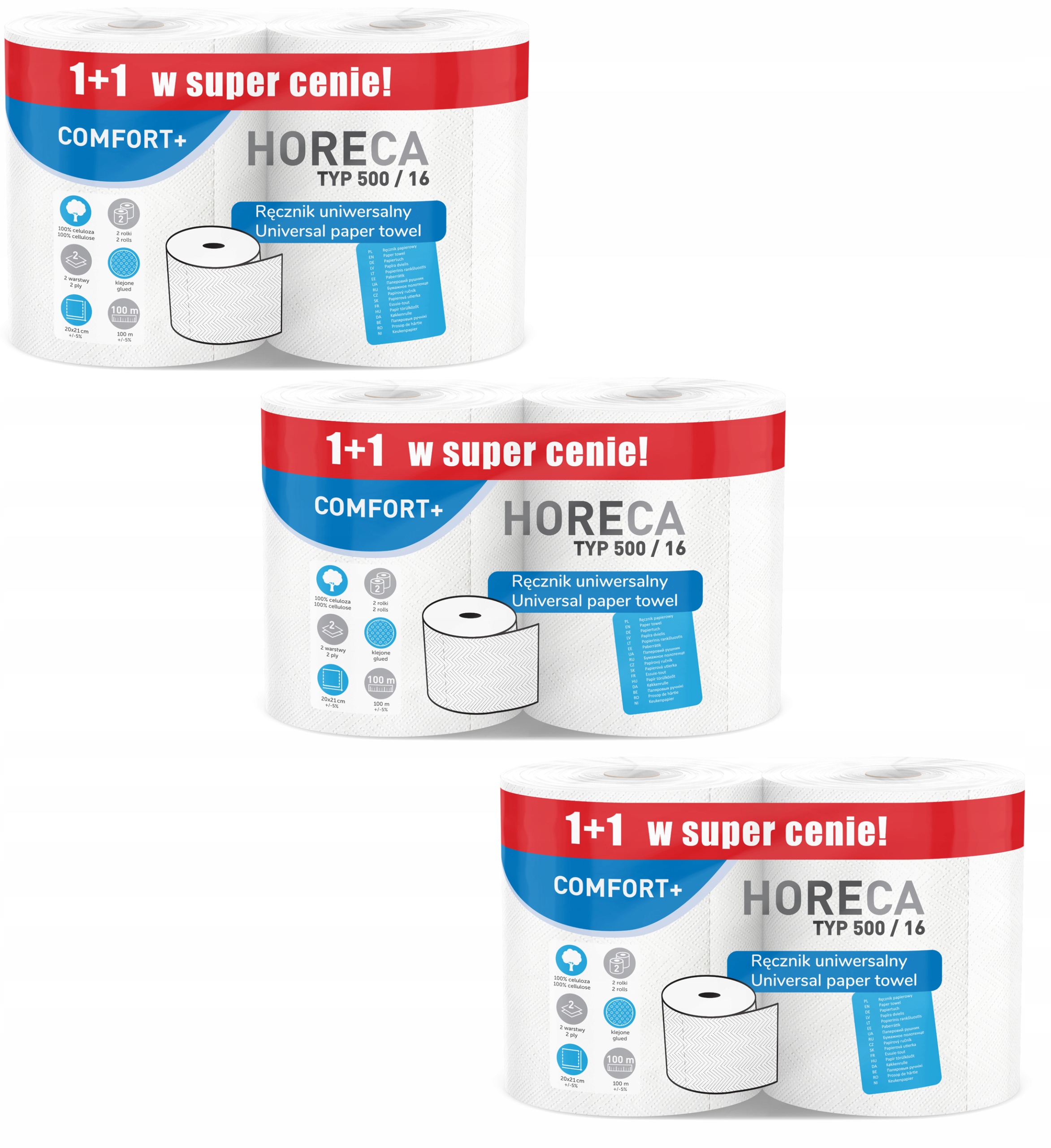 Levně Papírový Ručník Celulóza Horeca Comfort+ 3000 Listů 600 M 6 Rolí