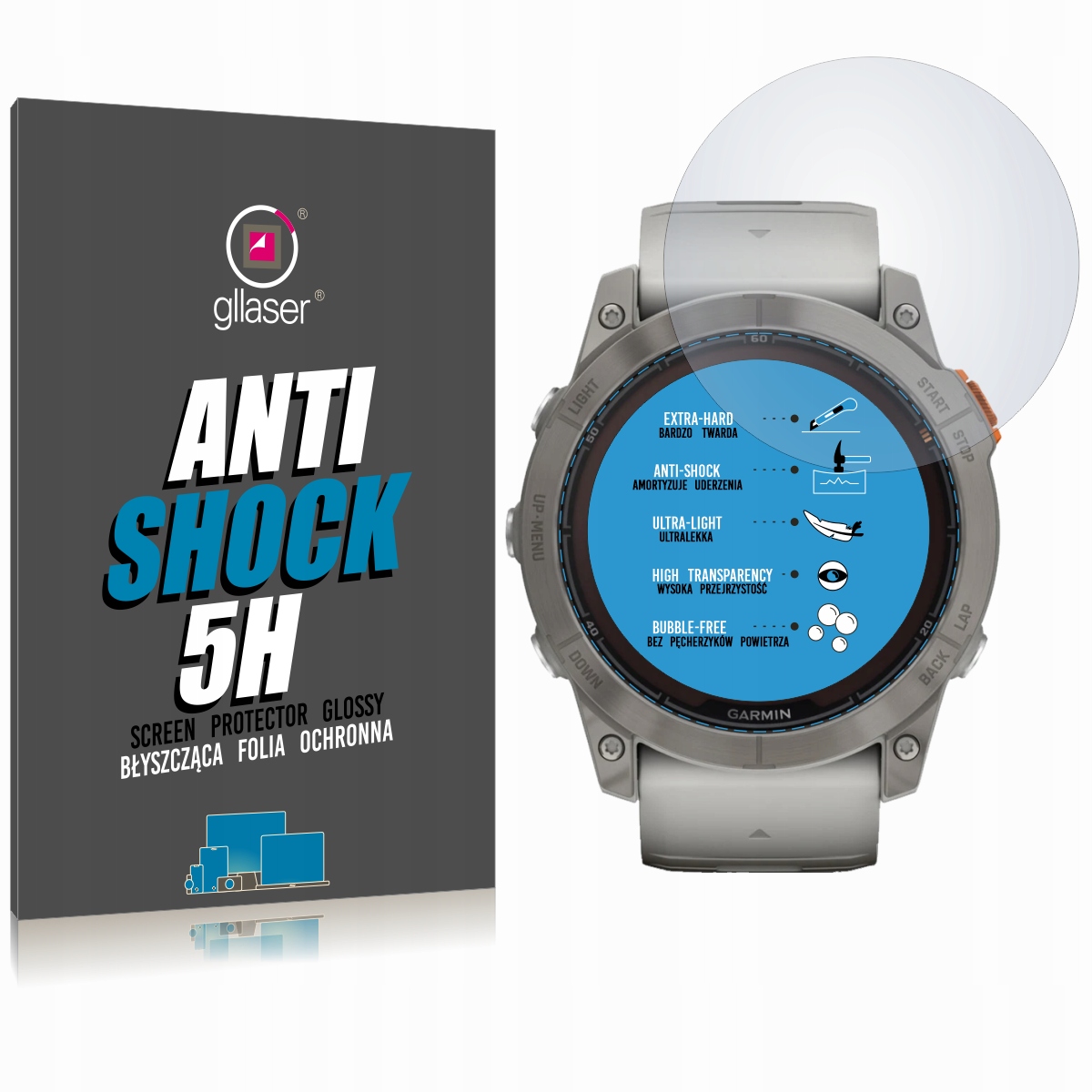 Folia Gllaser Anti-Shock 5H Garmin Fenix 7X Pro