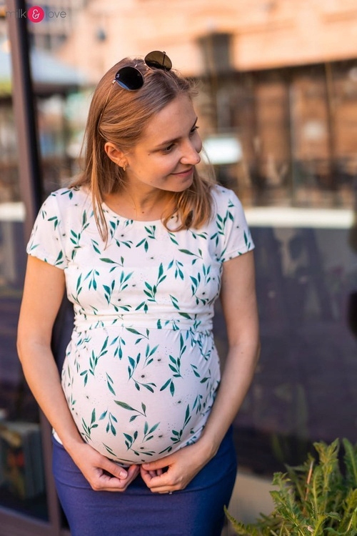 Milk Shirt – těhotenské a kojící tričko s krátkým rukávem a listy