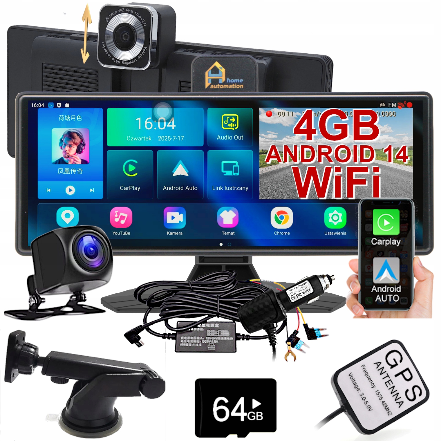 Stanica Rekordér Rádio Kamera Navigácia Gps Obrazovka Android CarPlay Monitor