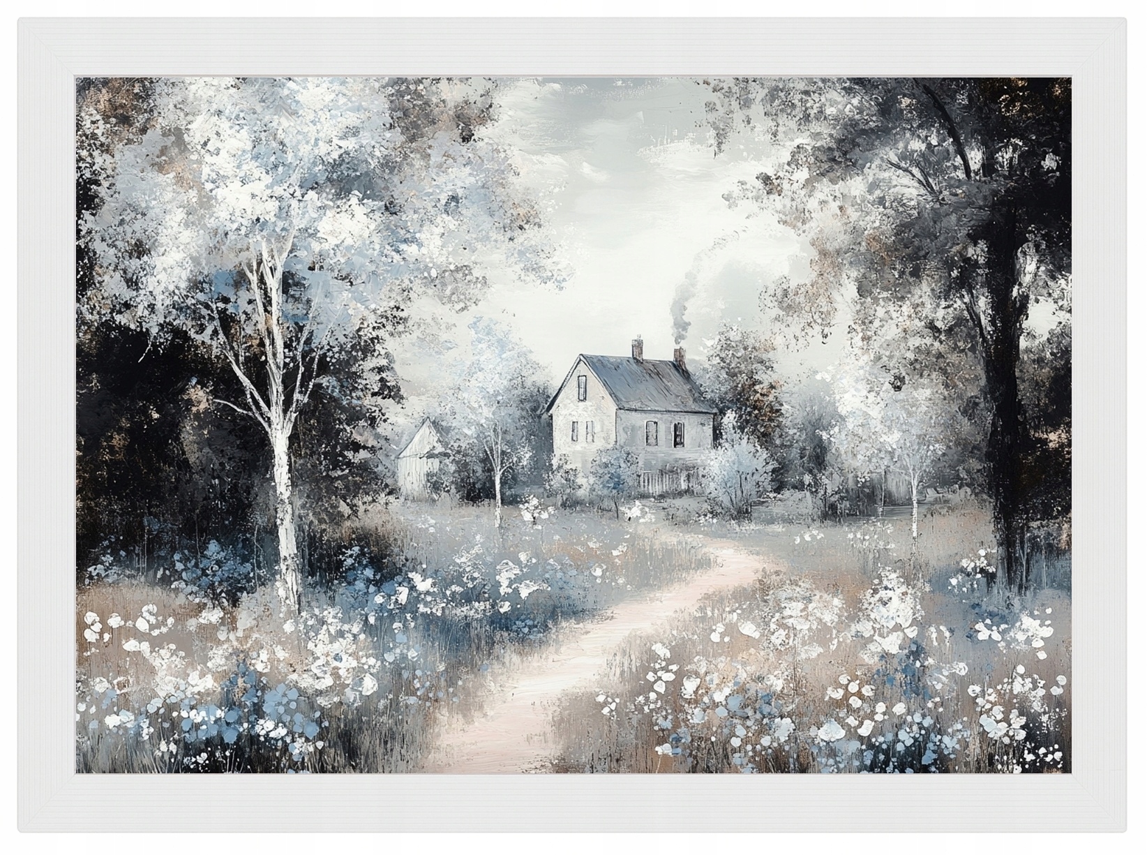 Plakát Rámeček Dřevo Venkovský Dům Louka Zahrada Cottage Vintage 100x70
