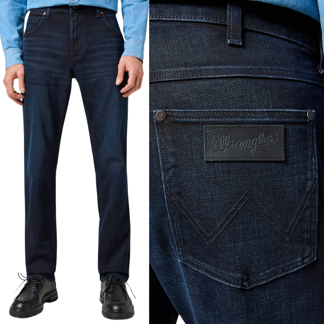 Wrangler Greensboro Blue Black jednoduché tmavě modré džínové kalhoty W36 L32