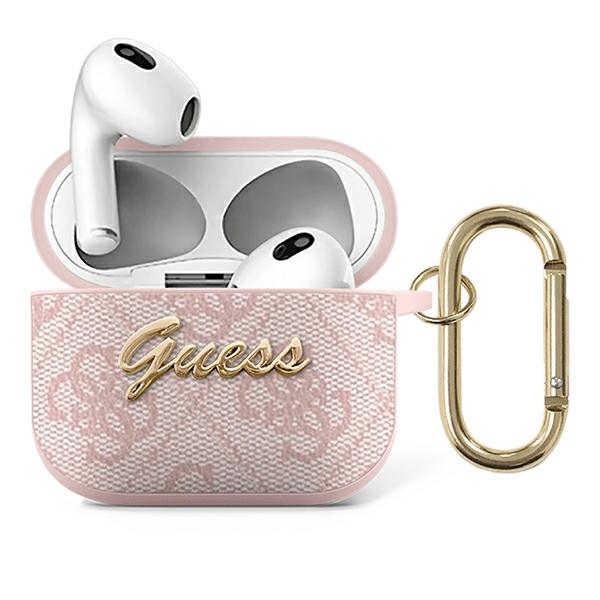 Pouzdro Pro Airpods 3 Guess 4G Script Metal Collection Růžové