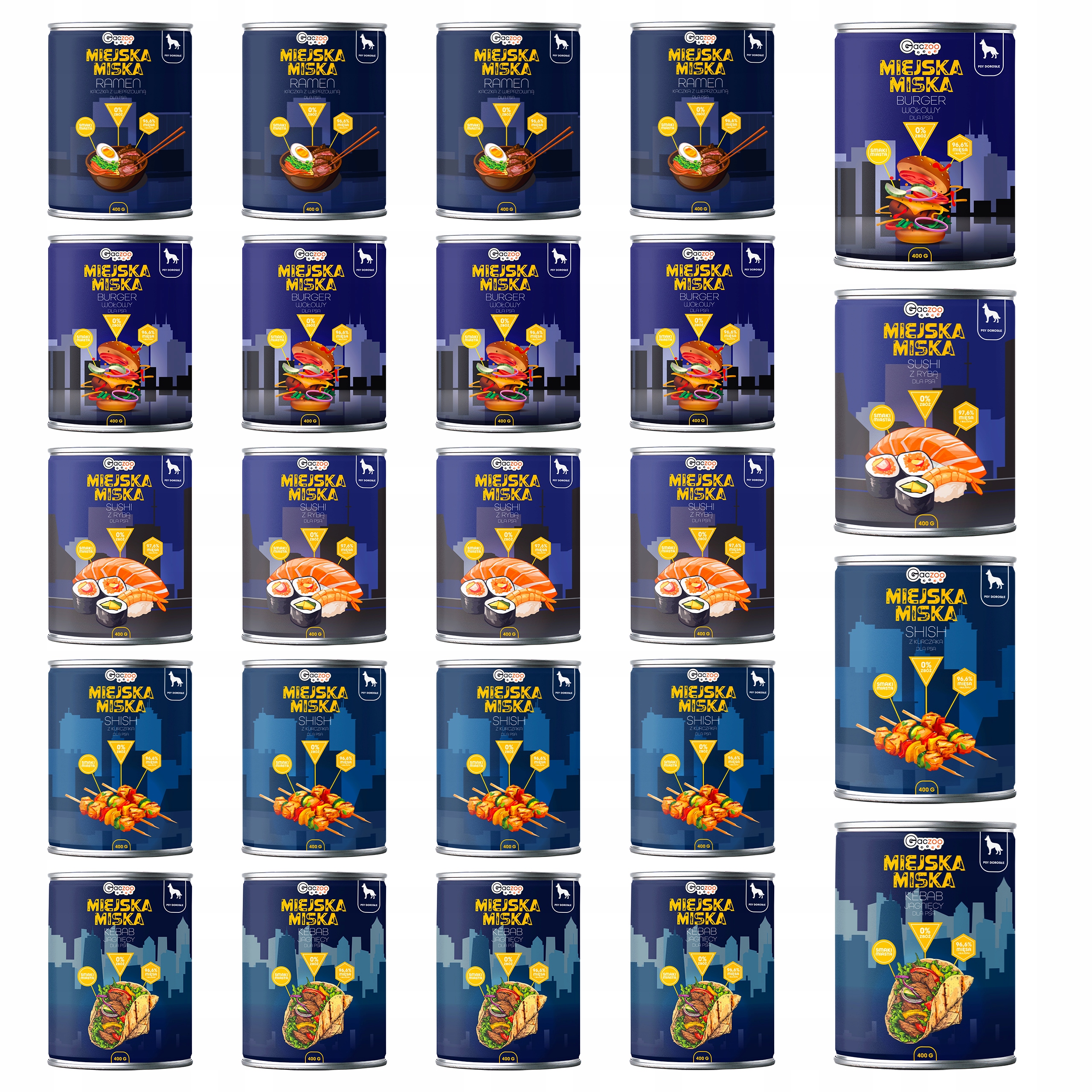 Levně Gaczoo Městská miska bezobilná krmivo mokré pro psa Mix chutí 24 x 400 g