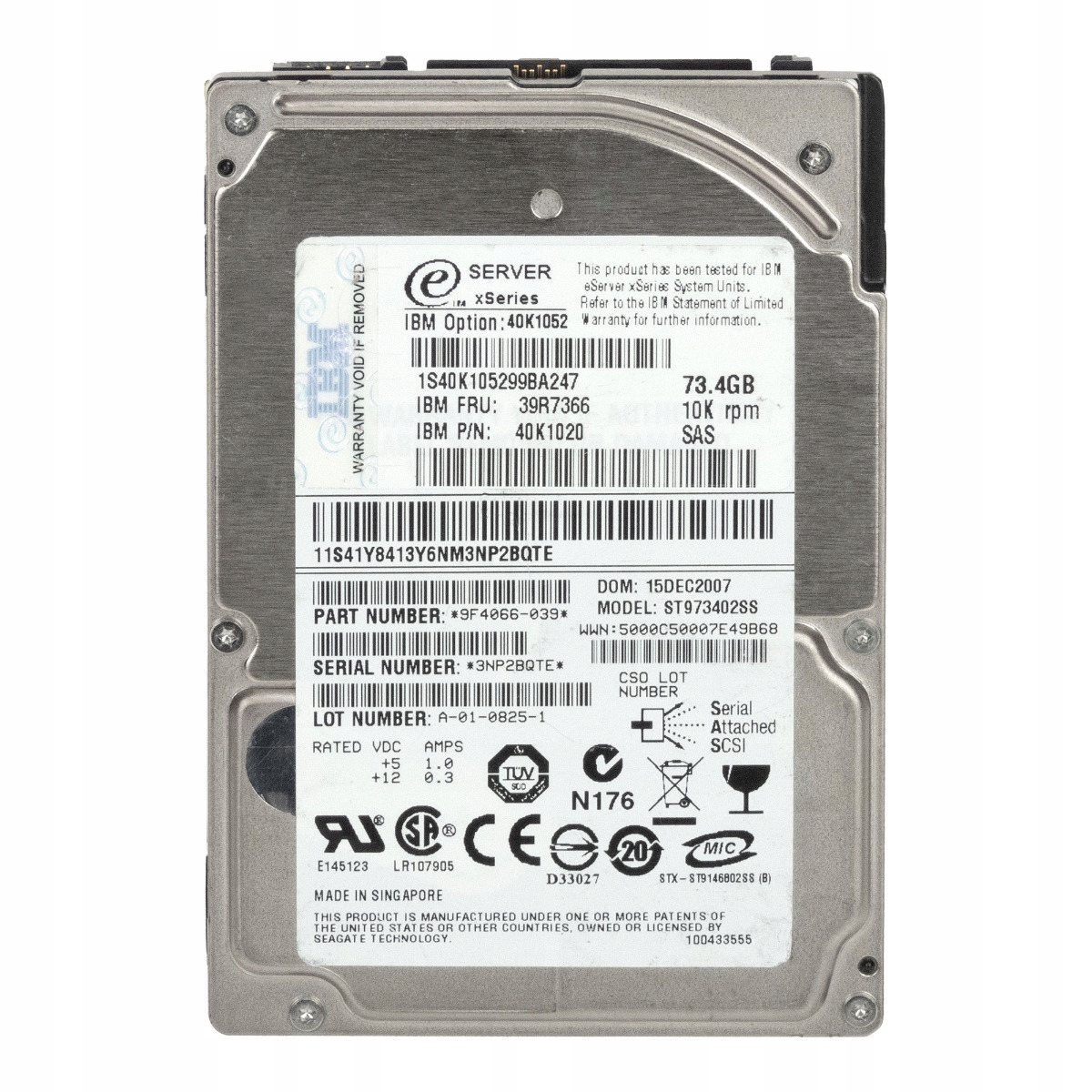 Ibm 39R7366 40K1020 73GB 10K 8MB Sas 2.5'' ST973402SS