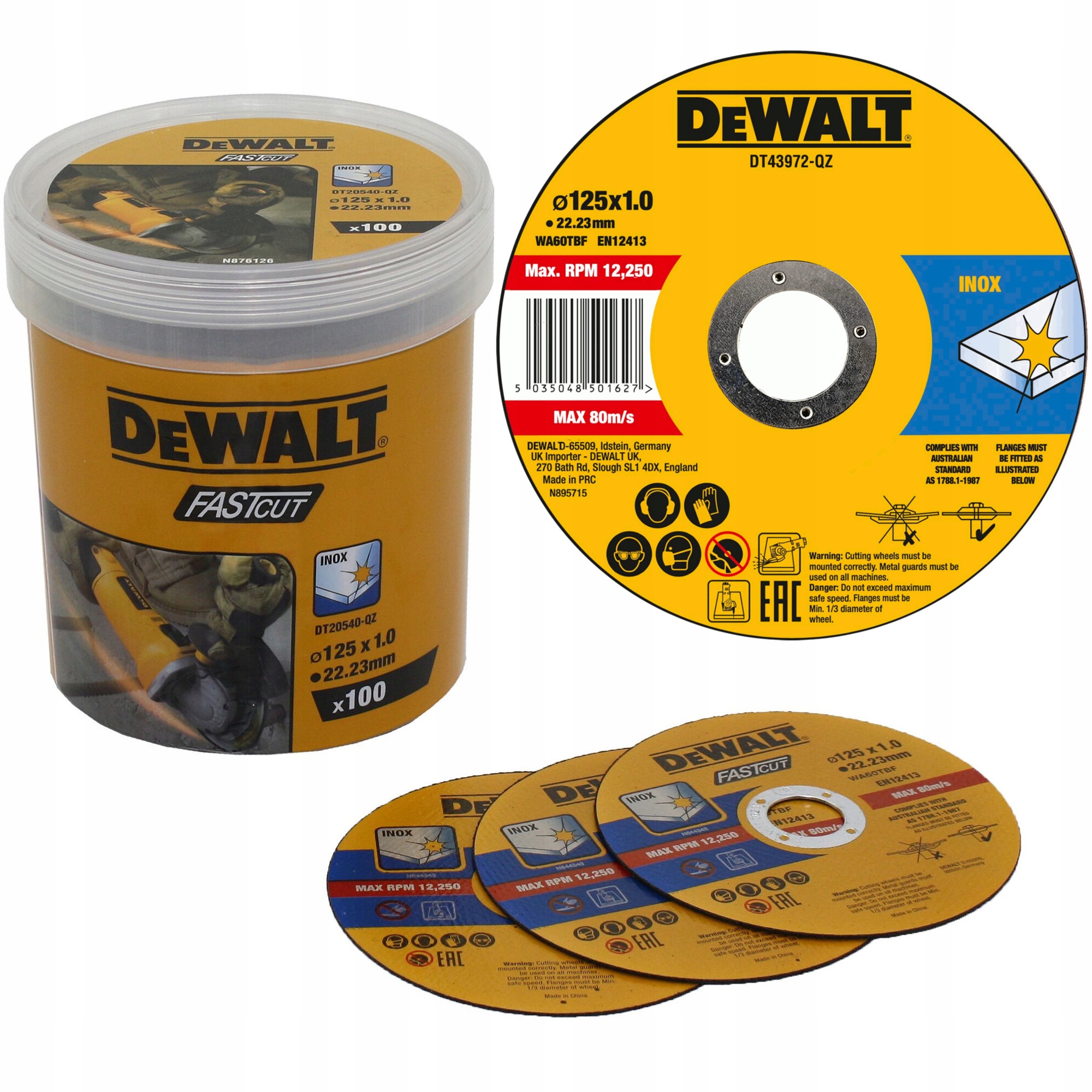 Dewalt Tarcza do cięcia stali nierdzewnej Inox FastCut 125mm 100szt DT20540