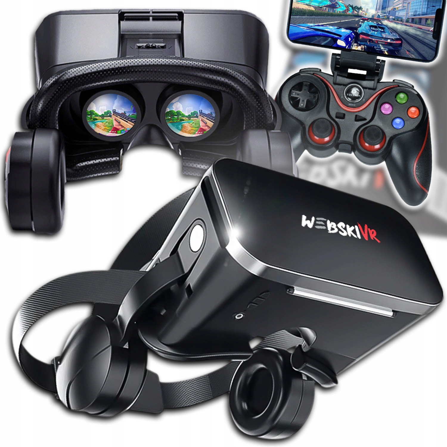 Brýle Vr 3D S Bezdrátovými Bluetooth Sluchátky Gamepadový Ovladač
