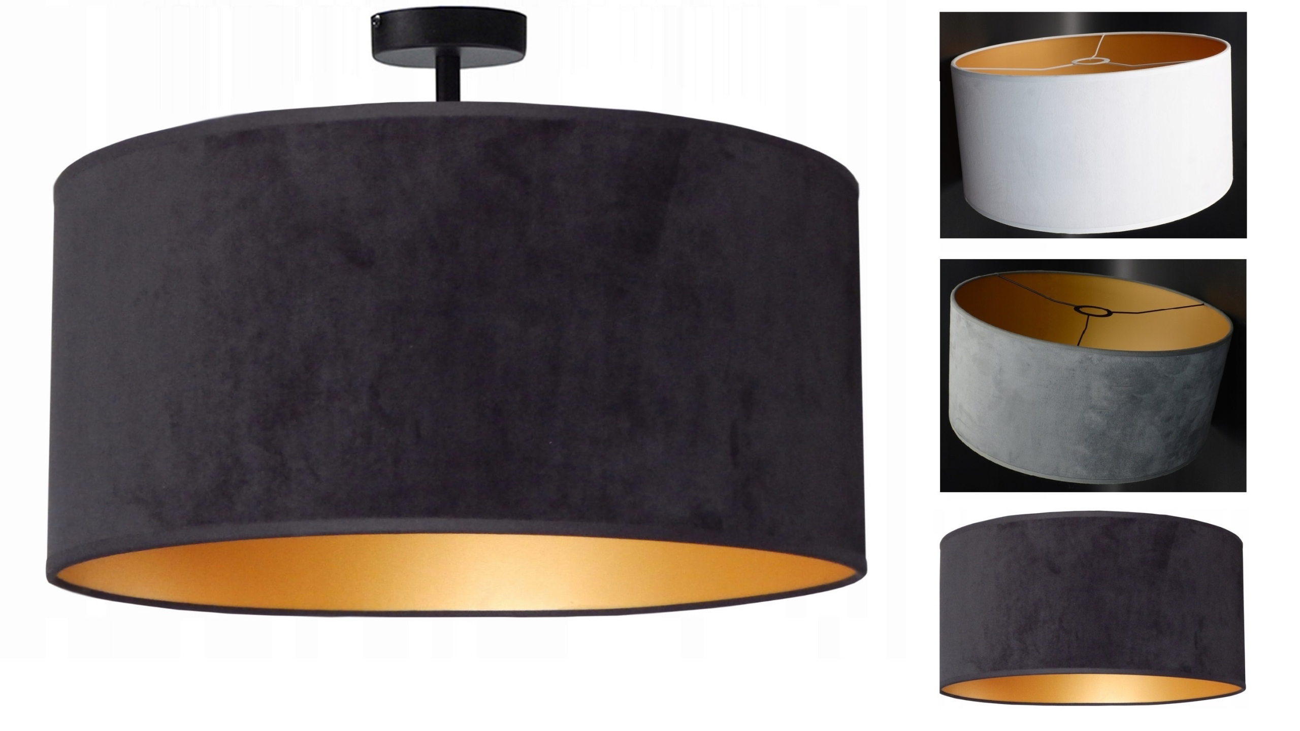 Welurowa 40 cm czarno złota lampa plafon salonu pokoju korytarza