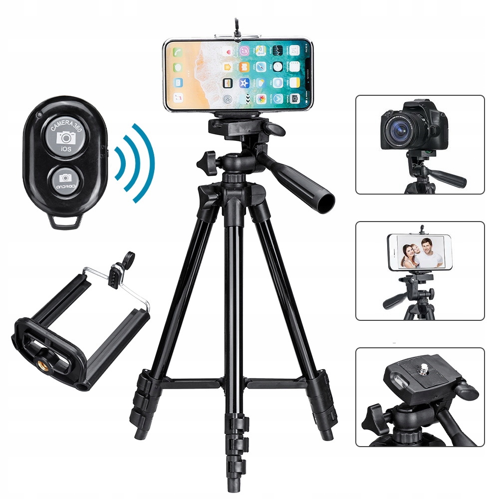 

V4 Statyw Tripod Z Pilotem Uchwyt Na Telefon 103CM