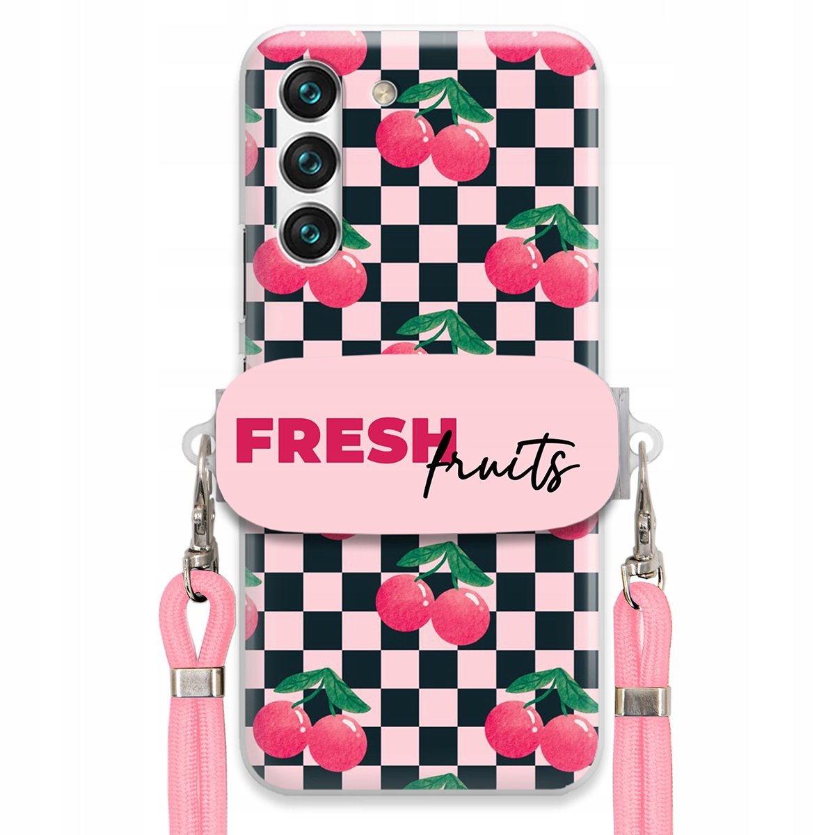 Puzdro pre Samsung S22 Vodítko Pink Crossbody Držiak šachovnice Fresh Fruits